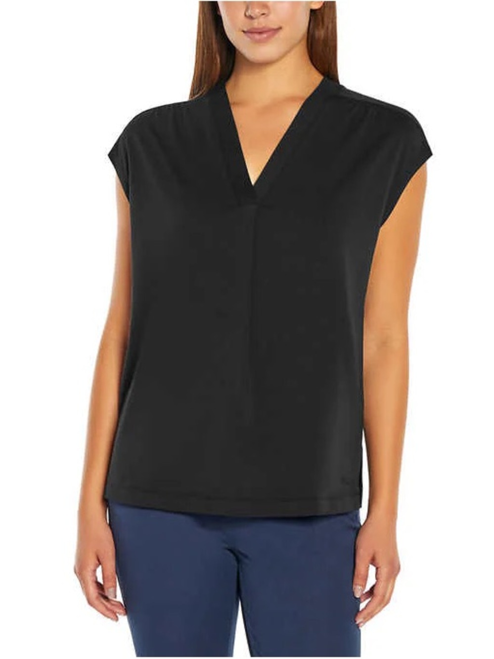 Banana Republic Black V-Neck Cap Short Sleeve Blouse Top S